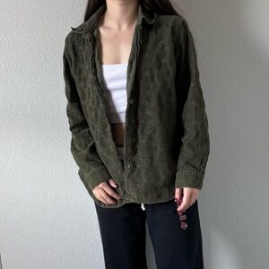 Vintage Floral Patterned Green Button Up